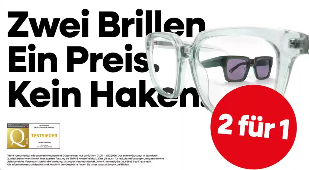 Aktiv Optik Prospekt | Zwei Brillen Ein Preis . Kein Haken!  | 2026-08-27T00:00:00.000Z - 2026-10-31T00:00:00.000Z