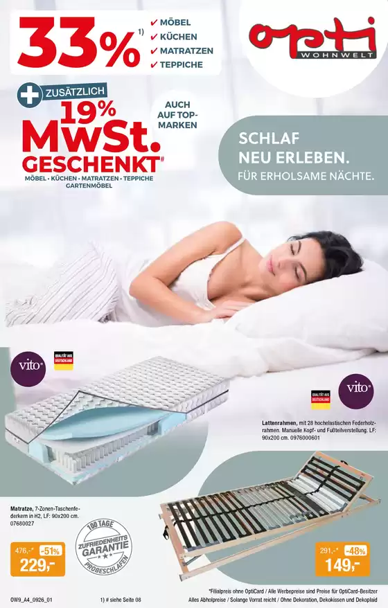 Opti Wohnwelt Prospekt | Schlafen jetzt Steuerfrei | 2026-08-28T00:00:00.000Z - 2026-09-19T00:00:00.000Z