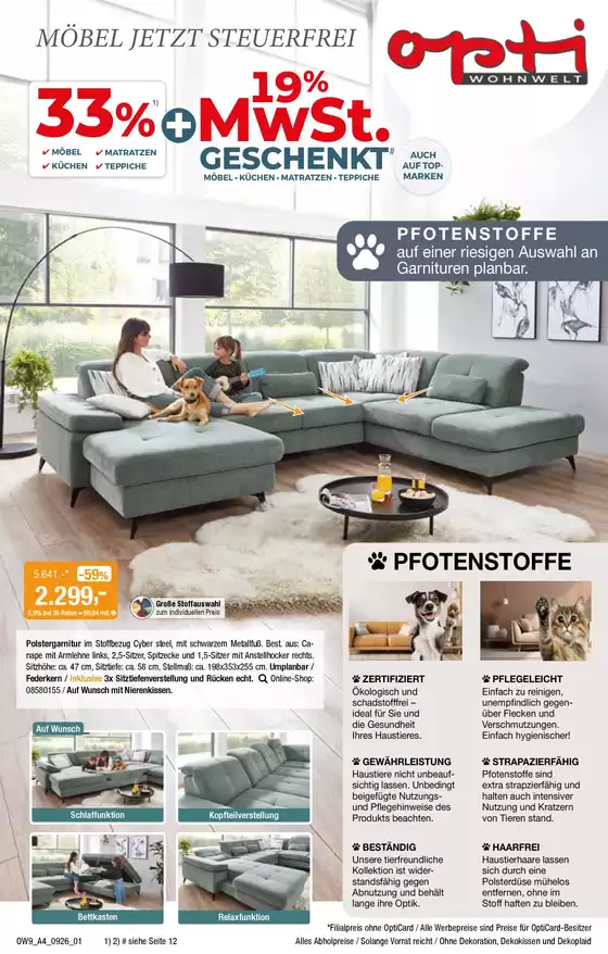 Opti Wohnwelt Katalog | Möbel jetzt Steuerfrei | 2026-08-28T00:00:00.000Z - 2026-09-19T00:00:00.000Z