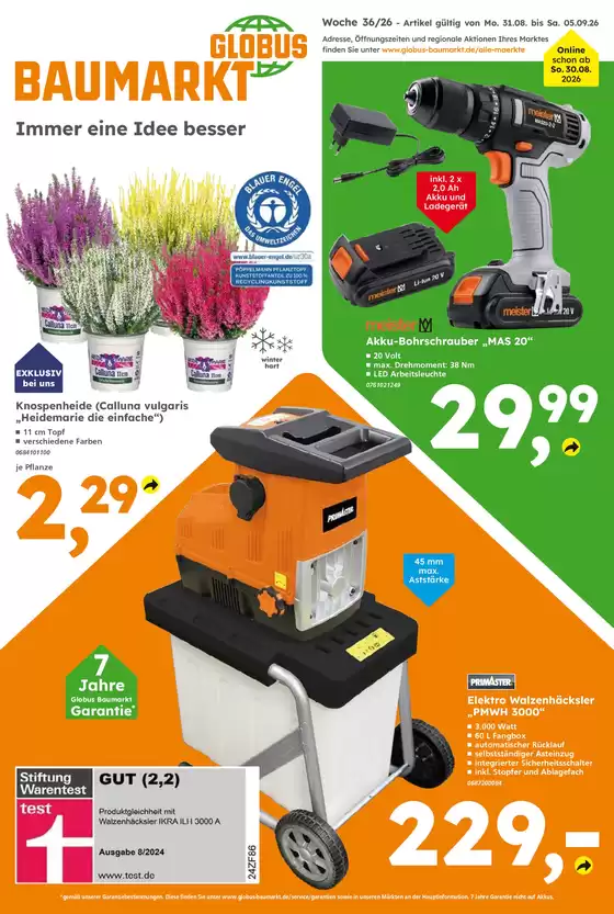 Globus Baumarkt Katalog | Globus Baumarkt prospekt | 2026-08-31T00:00:00.000Z - 2026-09-05T00:00:00.000Z
