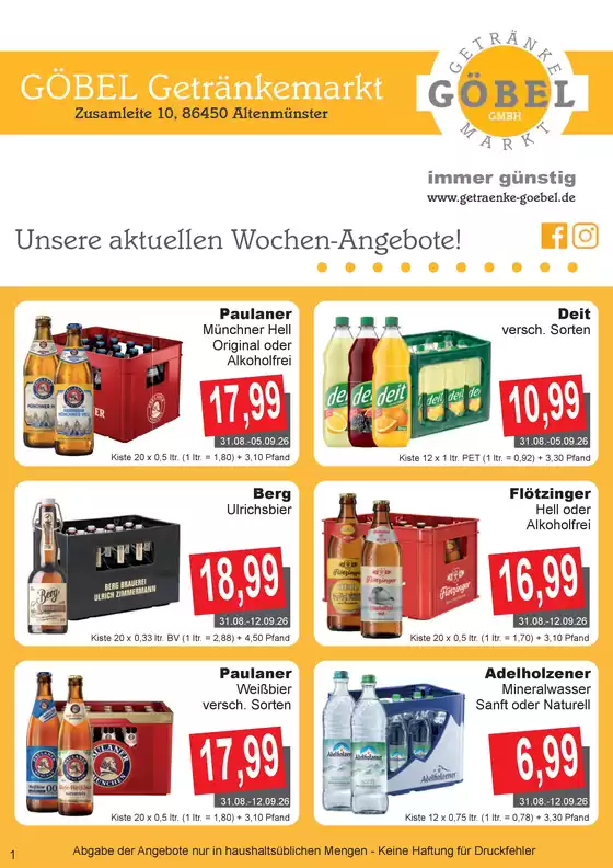 Getränke Göbel Prospekt in Welzow | Attraktive Angebote entdecken | 2026-08-31T00:00:00.000Z - 2026-09-12T00:00:00.000Z