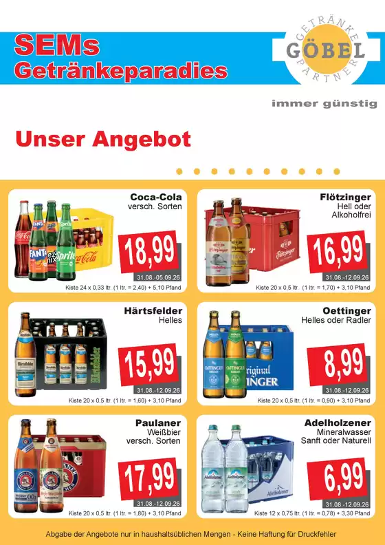Getränke Göbel Prospekt in Welzow | Sonderangebote für Sie | 2026-08-31T00:00:00.000Z - 2026-09-12T00:00:00.000Z