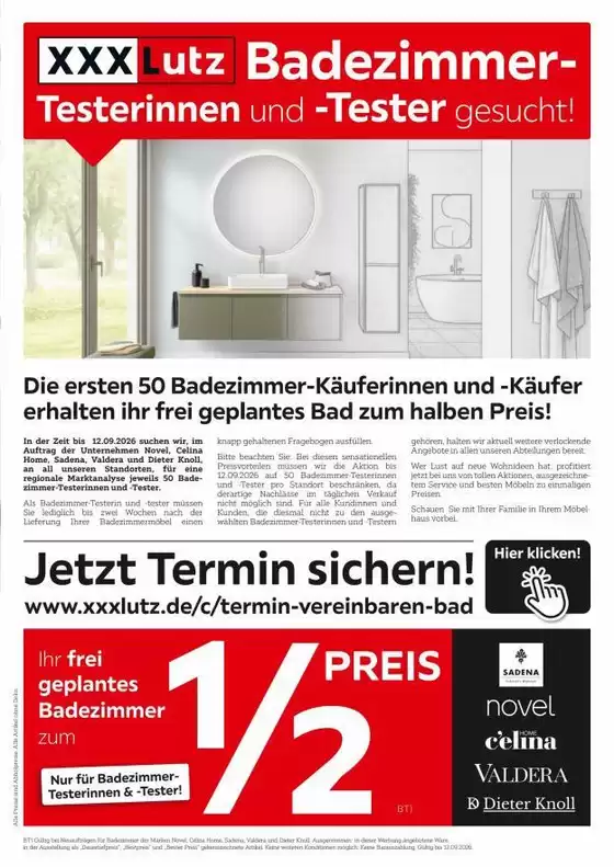 XXXLutz Katalog | Badzimmertesterinnen und -tester gesucht | 2026-08-31T00:00:00.000Z - 2026-09-12T00:00:00.000Z