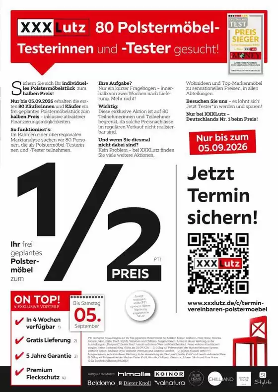 XXXLutz Katalog | Polstermöbeltesterinnen und -tester gesucht | 2026-08-29T00:00:00.000Z - 2026-09-05T00:00:00.000Z