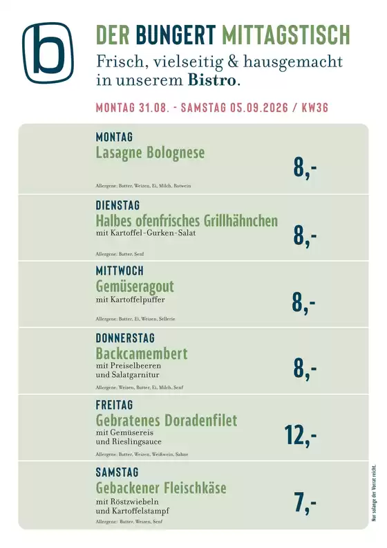 BUNGERT Katalog | BUNGERT Mittagstisch KW36 2026 | 2026-08-31T00:00:00.000Z - 2026-09-05T00:00:00.000Z