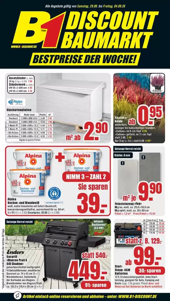 B1 Discount Baumarkt Prospekt in Günthersleben-Wechmar | B1 Discount Baumarkt flugblatt | 2026-08-29T00:00:00.000Z - 2026-09-04T00:00:00.000Z