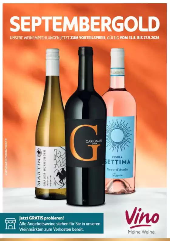 Vino Weinmarkt Prospekt | Septemebergold | 2026-08-31T00:00:00.000Z - 2026-09-27T00:00:00.000Z