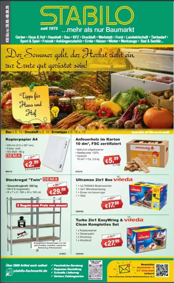 Stabilo Fachmarkt Katalog | Der Sommer Geht Der Herbst Zieht Ein zur Ernte Gut Gerustet Sein! | 2026-09-03T00:00:00.000Z - 2026-09-08T00:00:00.000Z