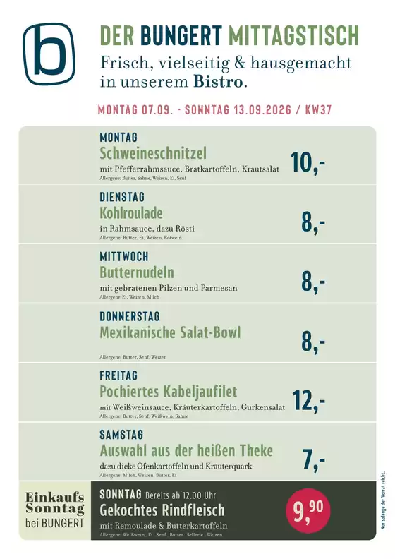 BUNGERT Katalog | BUNGERT Mittagstisch KW37 2026 | 2026-09-07T00:00:00.000Z - 2026-09-13T00:00:00.000Z