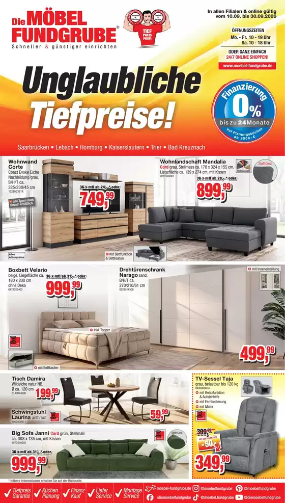Möbelfundgrube Katalog in Vechta | Möbelfundgrube flugblatt | 2026-09-10T00:00:00.000Z - 2026-09-30T00:00:00.000Z
