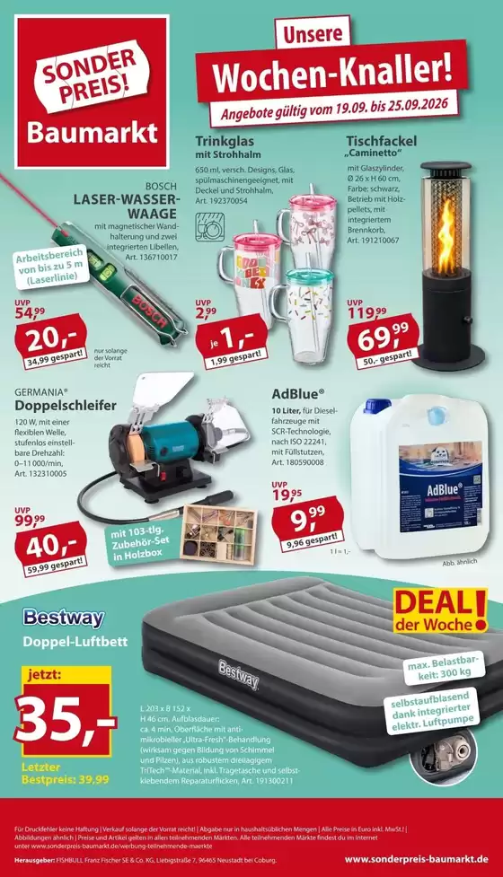 Sonderpreis Baumarkt Katalog | Top-Angebote für Sparfüchse | 2026-09-19T00:00:00.000Z - 2026-09-25T00:00:00.000Z
