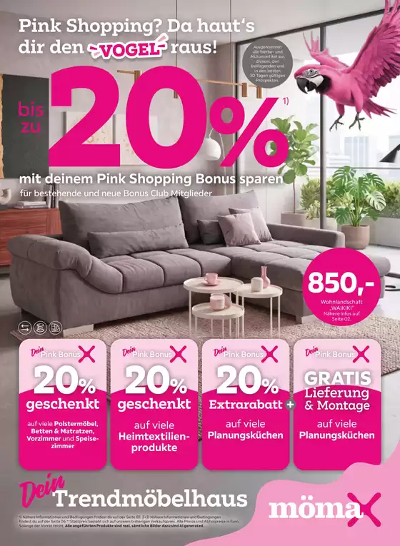 Mömax Prospekt in Halle (Saale) | bis zu -20 mit deinem Pink Shopping Bonus sparen | 2026-09-14T00:00:00.000Z - 2026-09-20T00:00:00.000Z