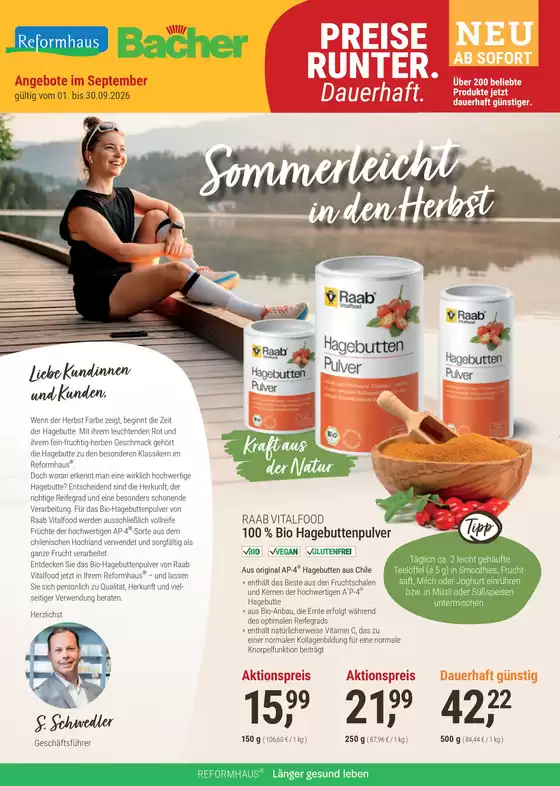 Reformhaus Bacher Katalog | Sommerleicht in den Herbst | 2026-09-14T00:00:00.000Z - 2026-09-30T00:00:00.000Z
