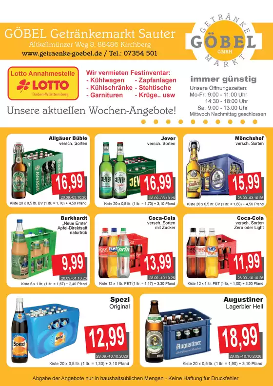 Getränke Göbel Prospekt in Bremen | Jetzt sparen mit unseren Deals | 2026-09-28T00:00:00.000Z - 2026-10-31T00:00:00.000Z