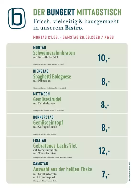 BUNGERT Katalog | BUNGERT Mittagstisch KW39 2026 | 2026-09-21T00:00:00.000Z - 2026-09-26T00:00:00.000Z
