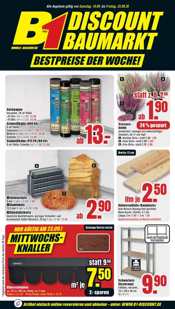 B1 Discount Baumarkt Katalog | B1 Discount Baumarkt flugblatt | 2026-09-19T00:00:00.000Z - 2026-09-25T00:00:00.000Z