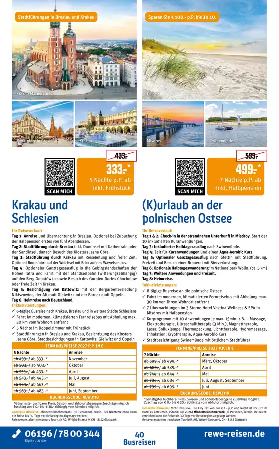 Netto Reisen Prospekt in Hannover | REWE Reisen Prospekt 2026 10 Busreise Krakau Ostsee | 2027-03-01T00:00:00.000Z - 2027-11-30T00:00:00.000Z