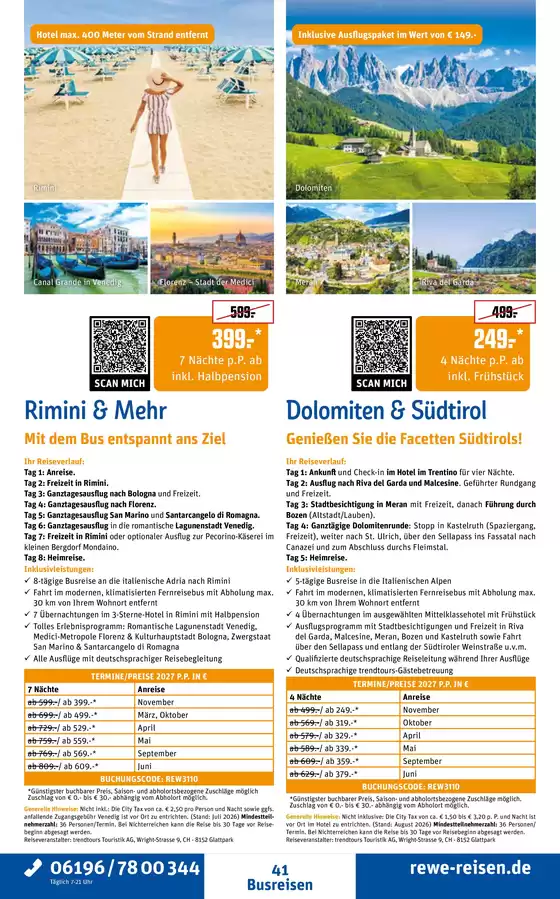 Netto Reisen Prospekt in Hannover | REWE Reisen Prospekt 2026 10 Busreise Rimini Suedtirol | 2027-04-01T00:00:00.000Z - 2027-11-30T00:00:00.000Z