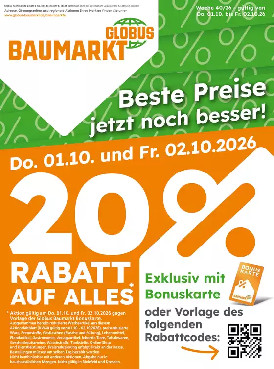 Globus Baumarkt Prospekt in Bamberg | Globus Baumarkt prospekt | 2026-10-01T00:00:00.000Z - 2026-10-02T00:00:00.000Z