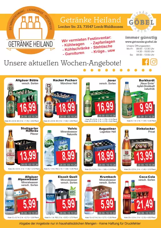 Getränke Göbel Katalog in Lehrte | Sonderangebote für Sie | 2026-09-28T00:00:00.000Z - 2026-10-31T00:00:00.000Z