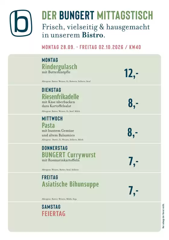 BUNGERT Prospekt in Lauterhofen | BUNGERT Mittagstisch KW40 2026 | 2026-09-28T00:00:00.000Z - 2026-10-02T00:00:00.000Z