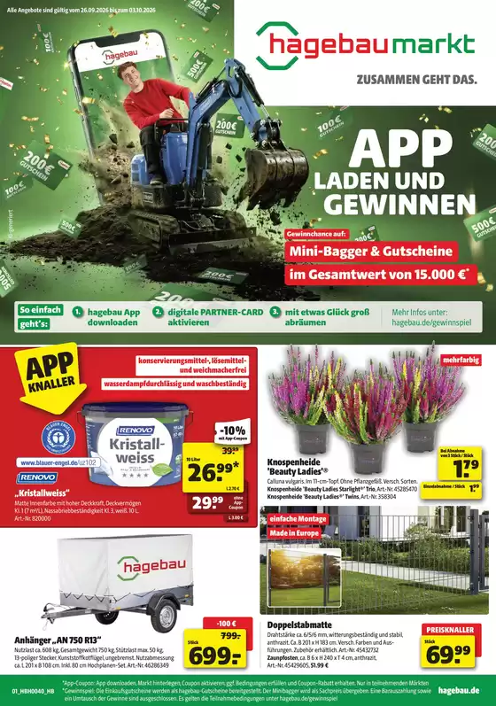 Leitermann Baumarkt Prospekt in Viersen | Mini-Bagger & Gutscheine | 2026-09-28T00:00:00.000Z - 2026-10-03T00:00:00.000Z