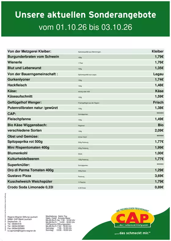 CAP Markt Katalog in Weingarten | Jetzt sparen mit unseren Deals | 2026-10-01T00:00:00.000Z - 2026-10-03T00:00:00.000Z