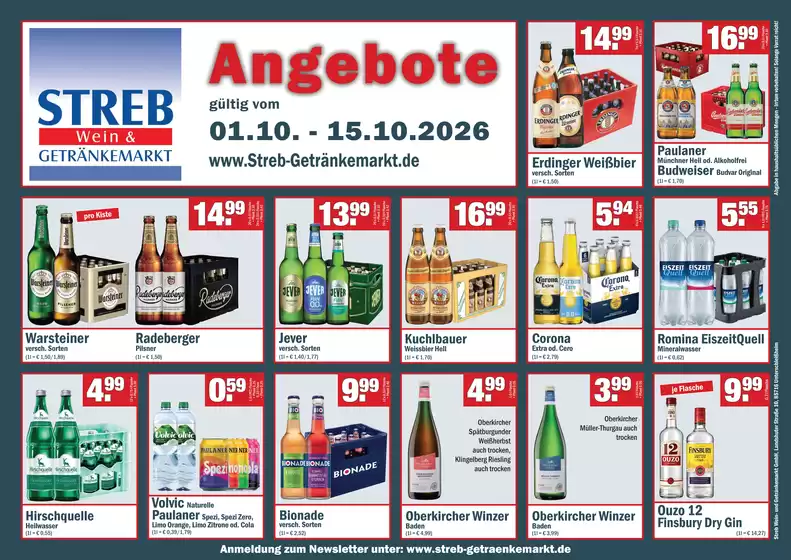 Streb Getränkemärkte Katalog | Angebote `- | 2026-10-01T00:00:00.000Z - 2026-10-15T00:00:00.000Z