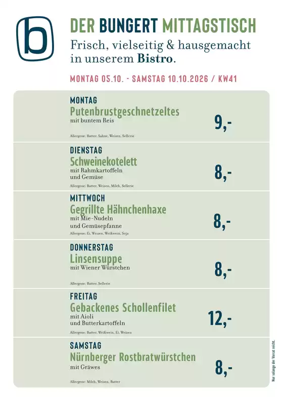 BUNGERT Katalog | BUNGERT Mittagstisch KW41 2026 | 2026-10-05T00:00:00.000Z - 2026-10-10T00:00:00.000Z