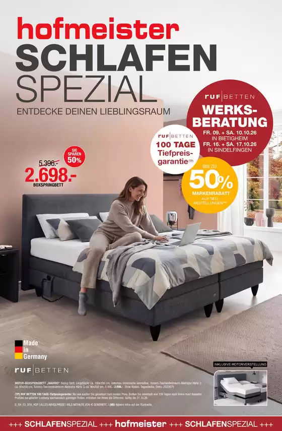 Hofmeister Katalog in Kelheim | Schlafen Spezial | 2026-10-09T00:00:00.000Z - 2026-10-31T00:00:00.000Z