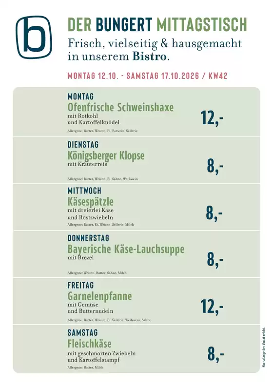 BUNGERT Katalog | BUNGERT Mittagstisch KW42 2026 | 2026-10-12T00:00:00.000Z - 2026-10-17T00:00:00.000Z