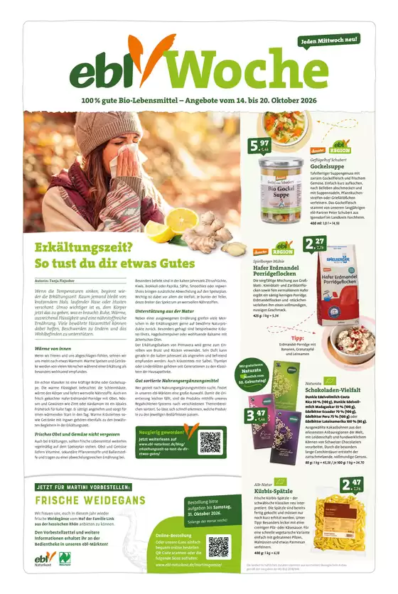 Ebl Naturkost Katalog in Velten | 100 % Gute Bio-Lebensmittel !!! | 2026-10-14T00:00:00.000Z - 2026-10-20T00:00:00.000Z