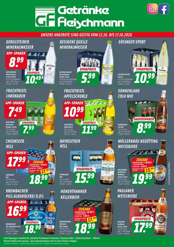 Getränke Fleischmann Katalog in Lich | UNSERE ANGEBOTE ! | 2026-10-12T00:00:00.000Z - 2026-10-17T00:00:00.000Z