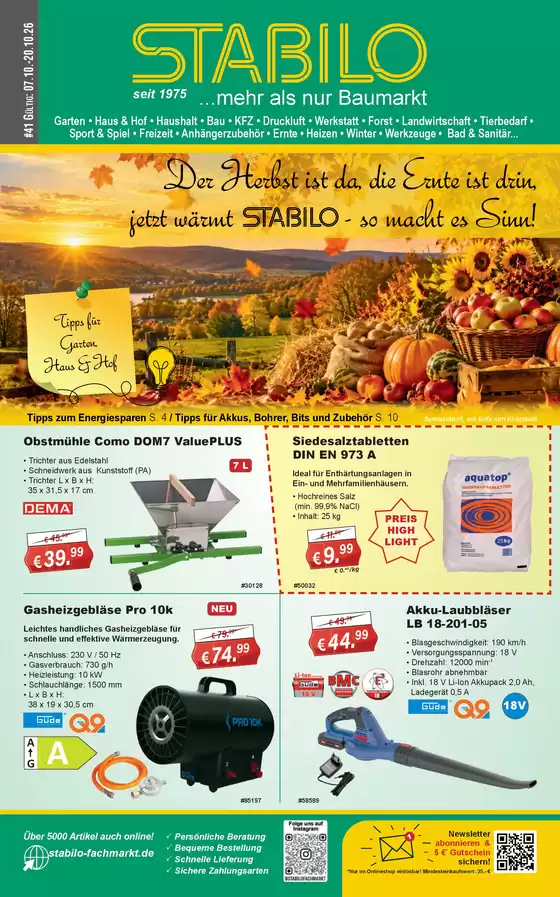 Stabilo Fachmarkt Katalog in Wülfrath | Der Herbst Ist Da, Die Ernte Ist Drin, Jetzt Wärmt Stabilo So Macht Es Sinn | 2026-10-13T00:00:00.000Z - 2026-10-20T00:00:00.000Z