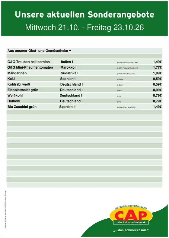 CAP Markt Prospekt | CAP Markt flugblatt | 2026-10-21T00:00:00.000Z - 2026-10-23T00:00:00.000Z