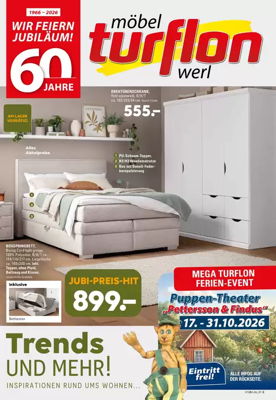 Möbel Turflon Katalog | WIR FEIERN JUBILÄUM! 60 JAHRE~ | 2026-10-20T00:00:00.000Z - 2026-10-31T00:00:00.000Z