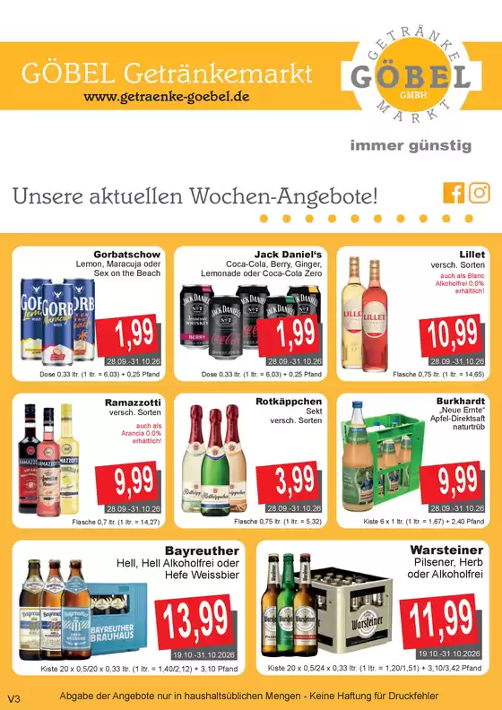 Getränke Göbel Katalog in Karlsruhe | Tolles Angebot für Schnäppchenjäger | 2026-09-28T00:00:00.000Z - 2026-10-31T00:00:00.000Z