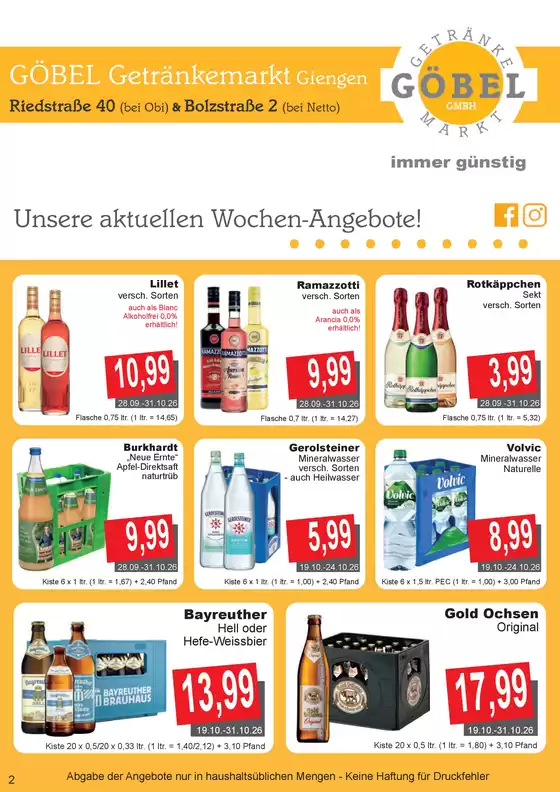 Getränke Göbel Katalog in Karlsruhe | Unsere besten Schnäppchen | 2026-09-28T00:00:00.000Z - 2026-10-31T00:00:00.000Z