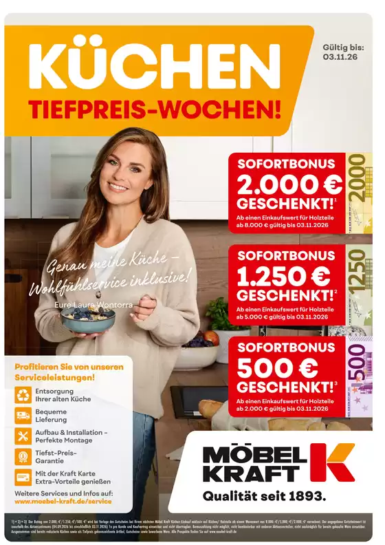 Möbel Kraft Prospekt in Wentorf bei Hamburg | Kuchen Tiefpreis - Wochen! | 2026-10-27T00:00:00.000Z - 2026-11-03T00:00:00.000Z