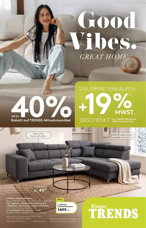 Möbel Rieger Katalog | Möbel Rieger KW44 Trends GP AA RT | 2026-10-30T00:00:00.000Z - 2026-11-01T00:00:00.000Z