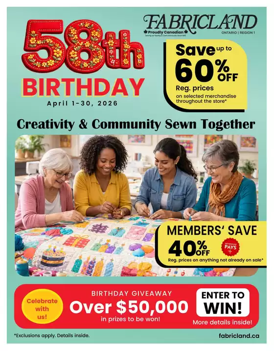 Fabricland catalogue in Saint-Lambert | Flyer | 2026-04-01T00:00:00.000Z - 2026-04-30T00:00:00.000Z