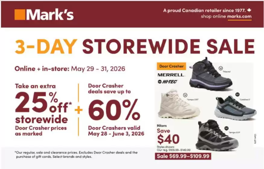 Mark's catalogue | 60 % off  | 2026-06-01T00:00:00.000Z - 2026-06-03T00:00:00.000Z