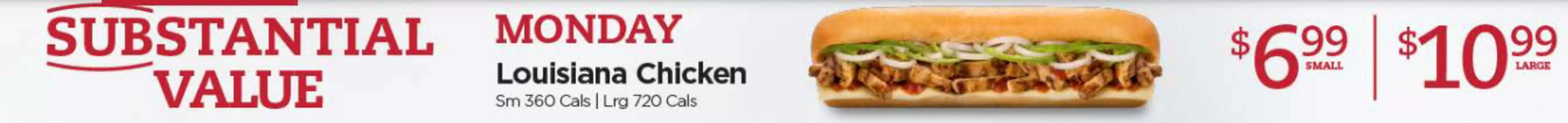 Mr Sub catalogue in Guelph | Monday Louisiana chicken | 2026-06-29T00:00:00.000Z - 2026-06-29T00:00:00.000Z