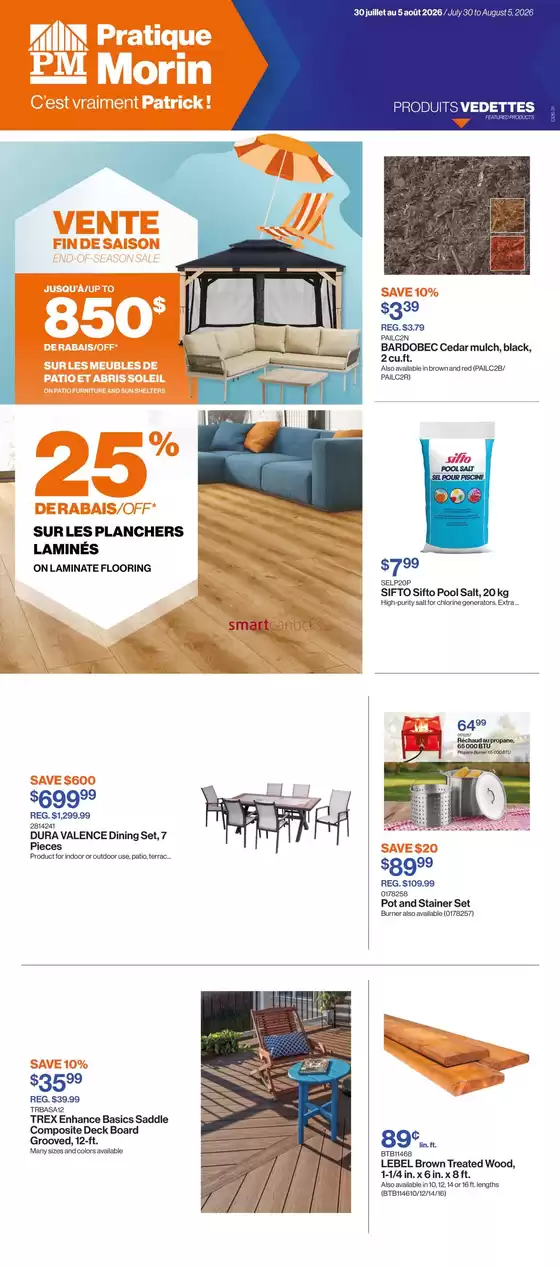 Patrick Morin catalogue | Vente fin de saiso 25% derabais/off | 2026-08-03T00:00:00.000Z - 2026-08-05T00:00:00.000Z