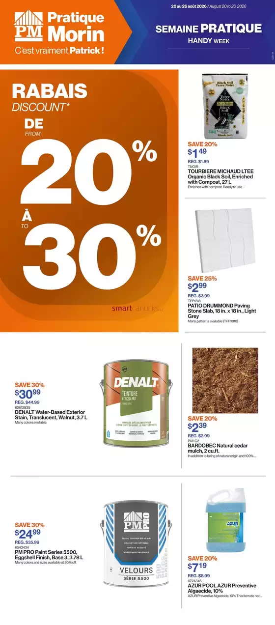 Patrick Morin catalogue | Rabais discount de from 20% à 30% | 2026-08-20T00:00:00.000Z - 2026-08-26T00:00:00.000Z