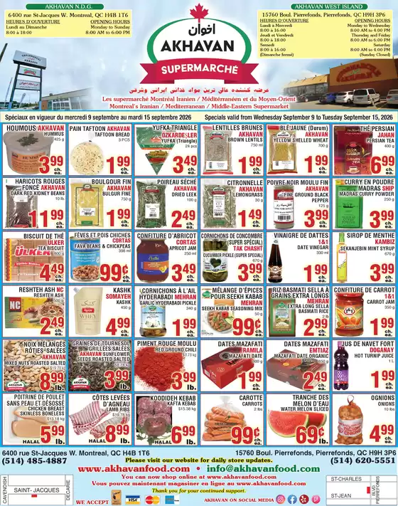 Akhavan catalogue in Kelowna | Spéciaux en vigueur du mercredi 9 septembre au mardi 15 septembre 2026 | 2026-09-10T00:00:00.000Z - 2026-09-15T00:00:00.000Z