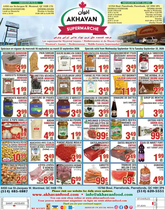 Akhavan catalogue | Spéciaux en vigueur du mercredi 16 septembre au mardi 22 septembre 2026 | 2026-09-18T00:00:00.000Z - 2026-09-22T00:00:00.000Z