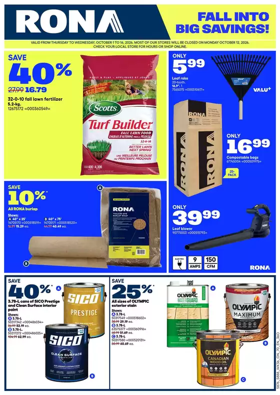 RONA catalogue | Great discounts on selected products | 2026-10-01T00:00:00.000Z - 2026-10-14T00:00:00.000Z