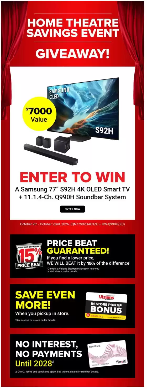 Visions Electronics catalogue | Home theatre savings event giveaway! | 2026-10-09T00:00:00.000Z - 2026-10-15T00:00:00.000Z