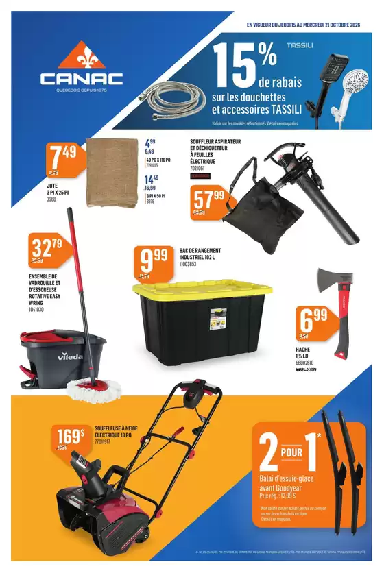 Canac catalogue | 15 % de rabais sur les douchettes et accessoires TASSILI | 2026-10-15T00:00:00.000Z - 2026-10-21T00:00:00.000Z